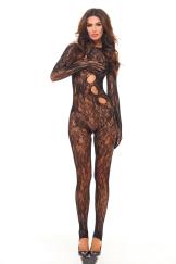 Split Up Lace Bodystocking - Black - Os