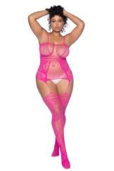 Curvy Aria Fishnet Body Stocking - X - Pink