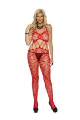 Heart Net Bodystocking With Open Crotch Red Qs